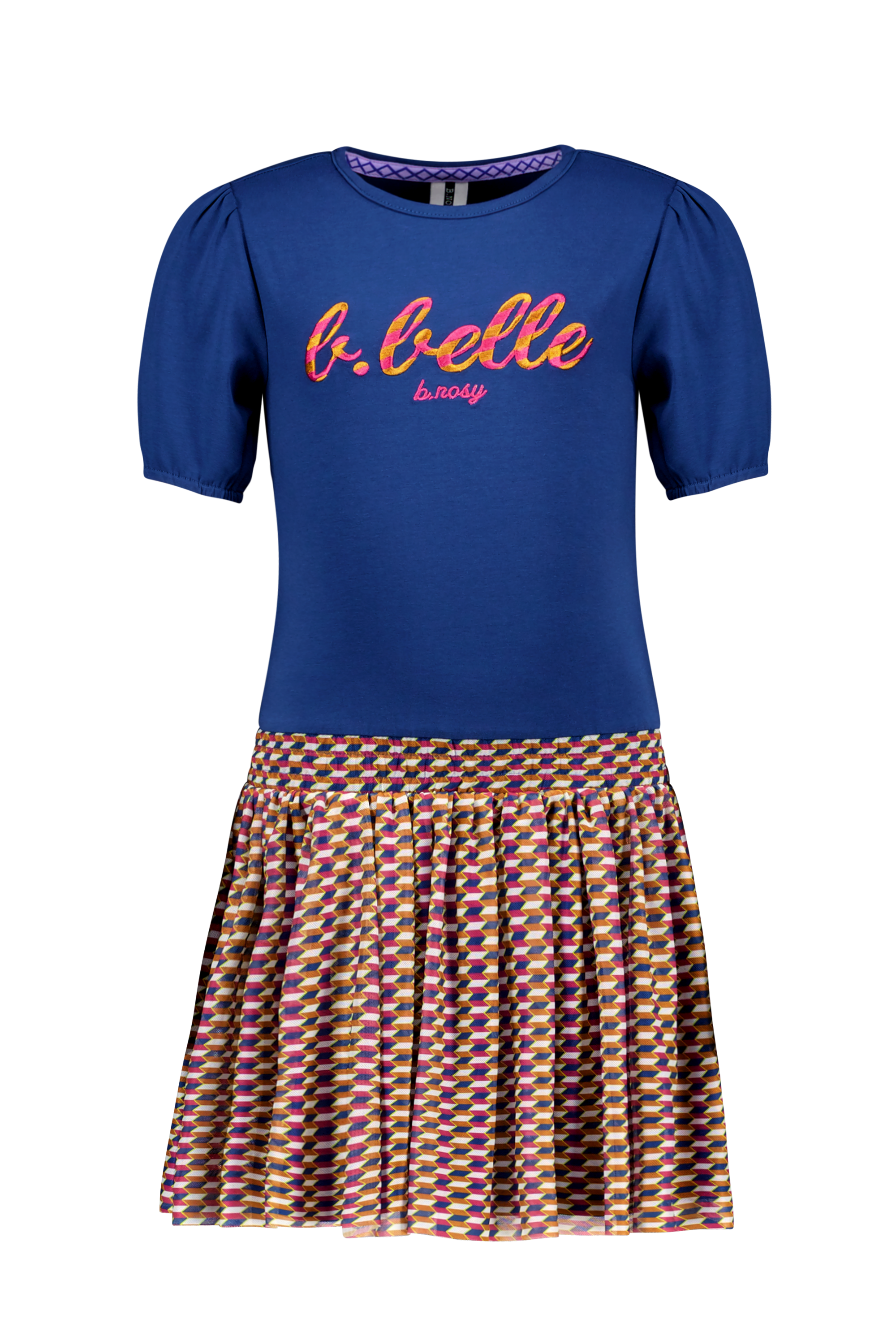 B.Nosy Mädchenkleid mit Puffärmeln und Retro-Allover-Mesh-Rock + Gürtel