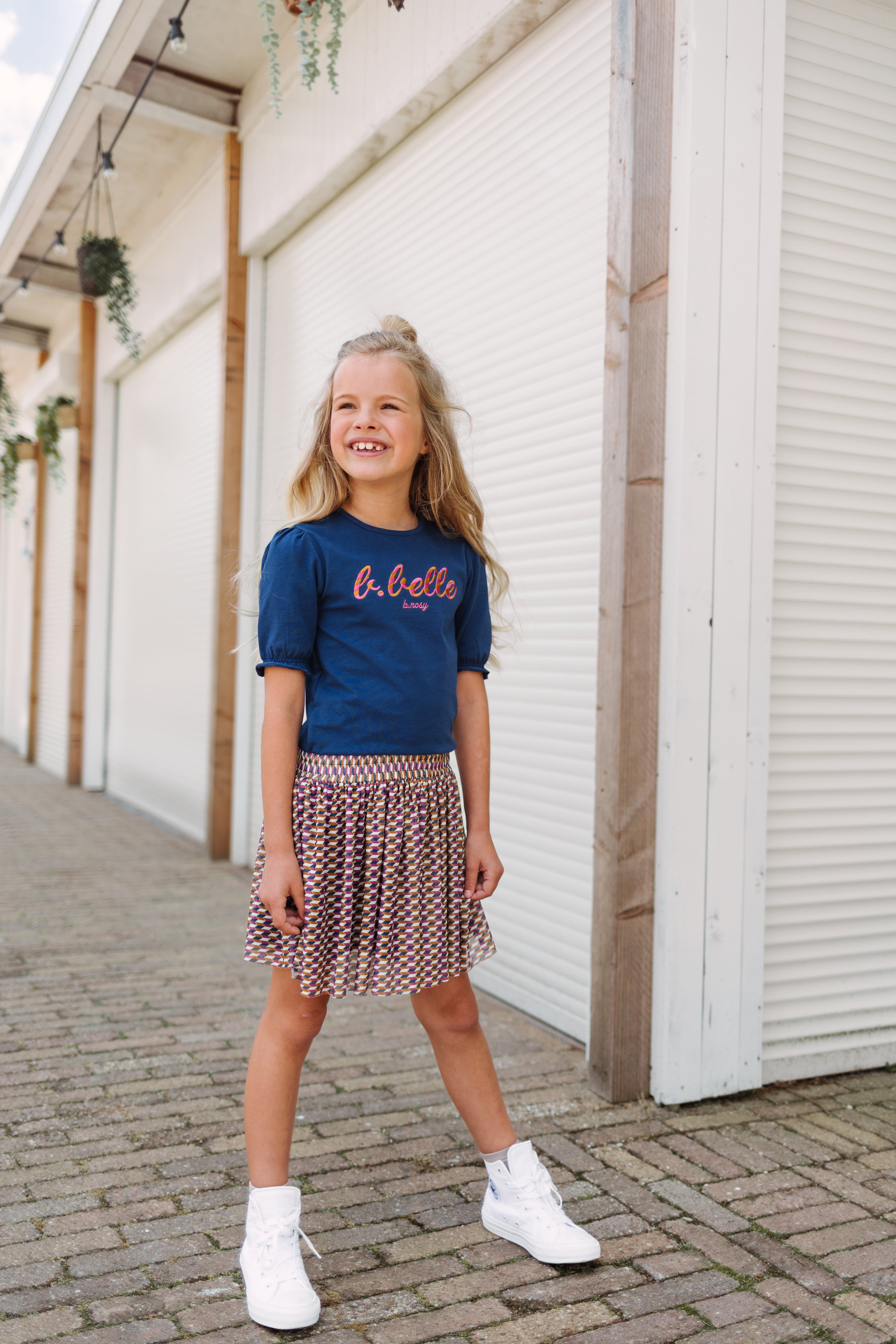 B.Nosy Mädchenkleid mit Puffärmeln und Retro-Allover-Mesh-Rock + Gürtel