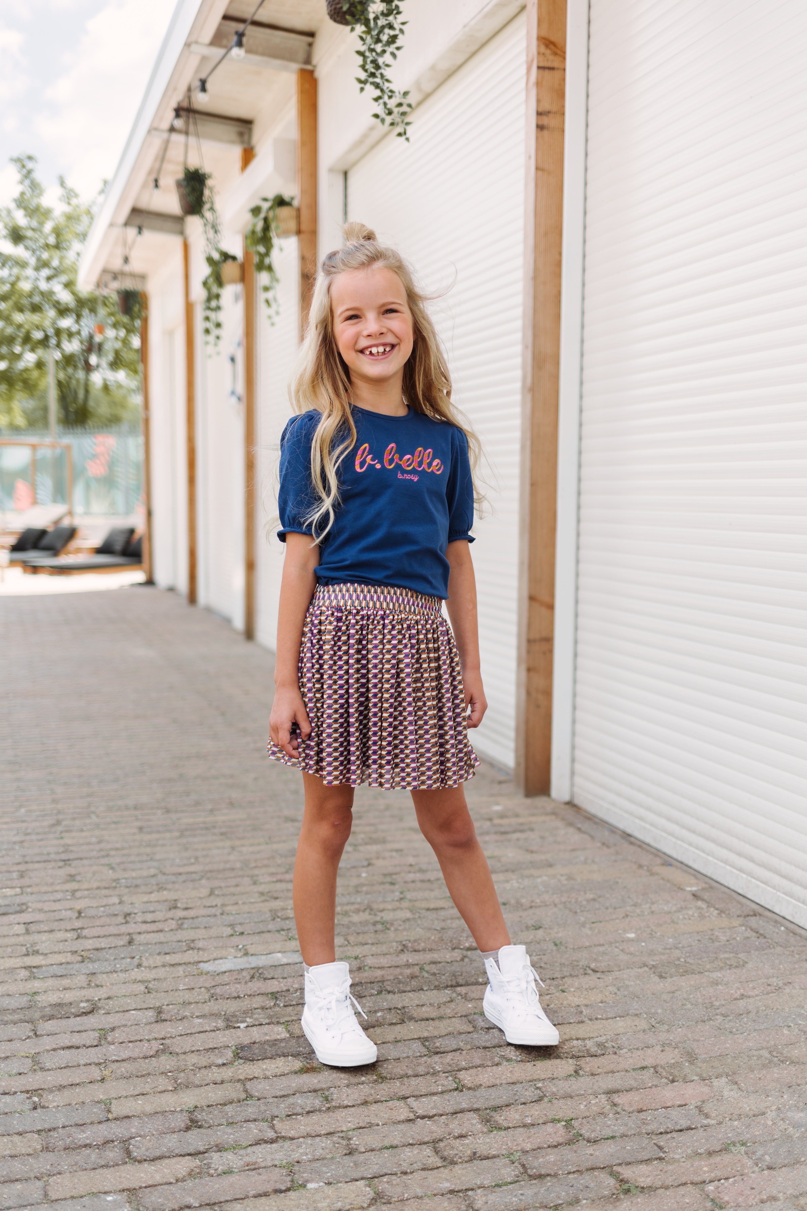 B.Nosy Mädchenkleid mit Puffärmeln und Retro-Allover-Mesh-Rock + Gürtel
