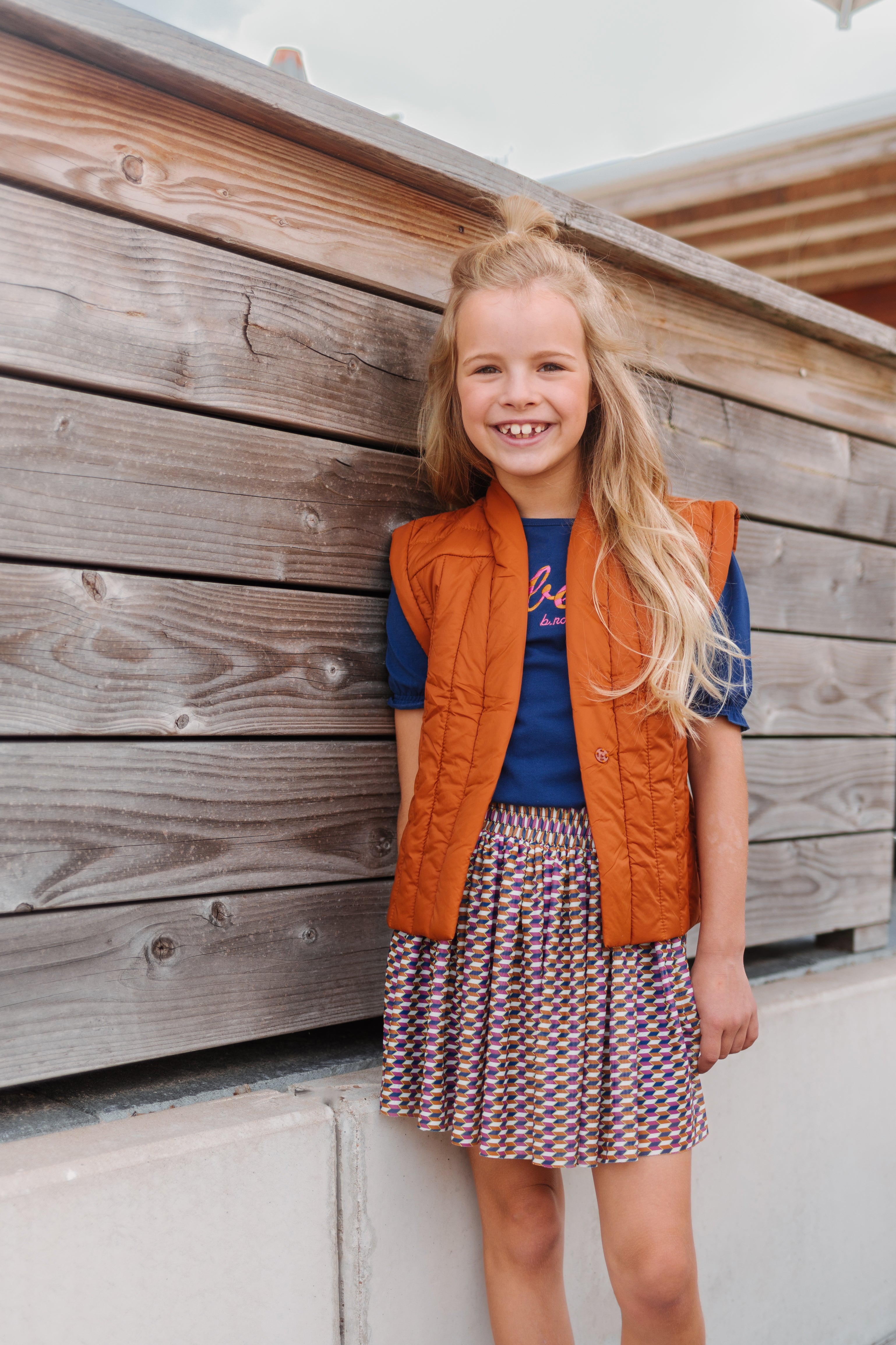 B.Nosy Mädchenkleid mit Puffärmeln und Retro-Allover-Mesh-Rock + Gürtel