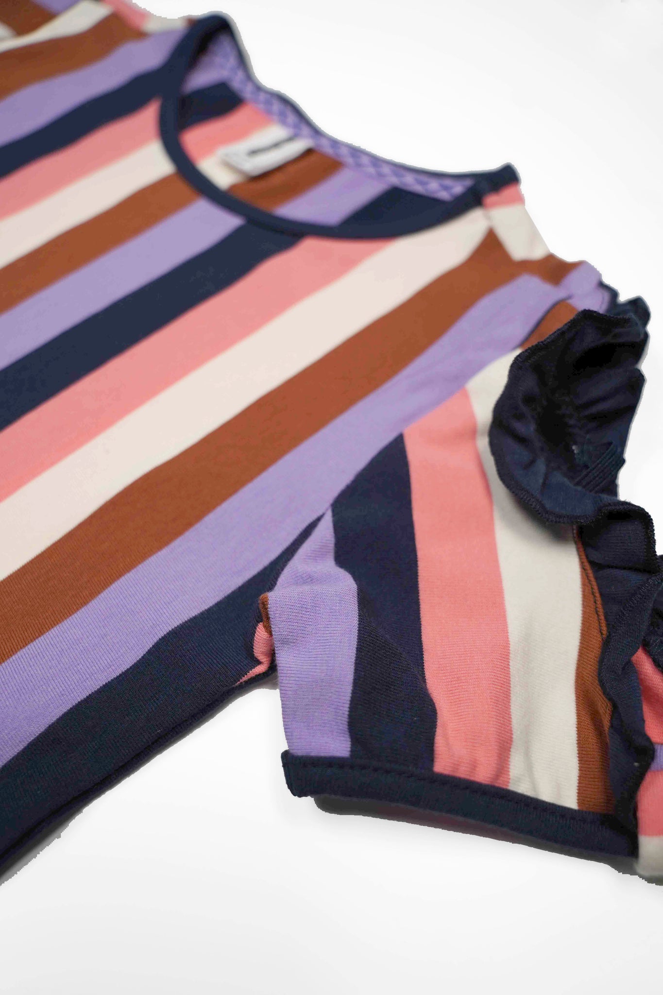 Girls ss shirt w/ open shoulder in multi color stripe
