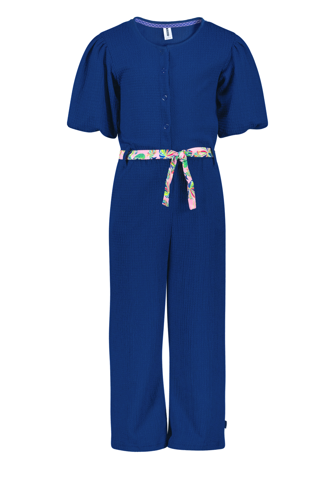 Girls jumpsuit w/ puff sleeve and aop belt