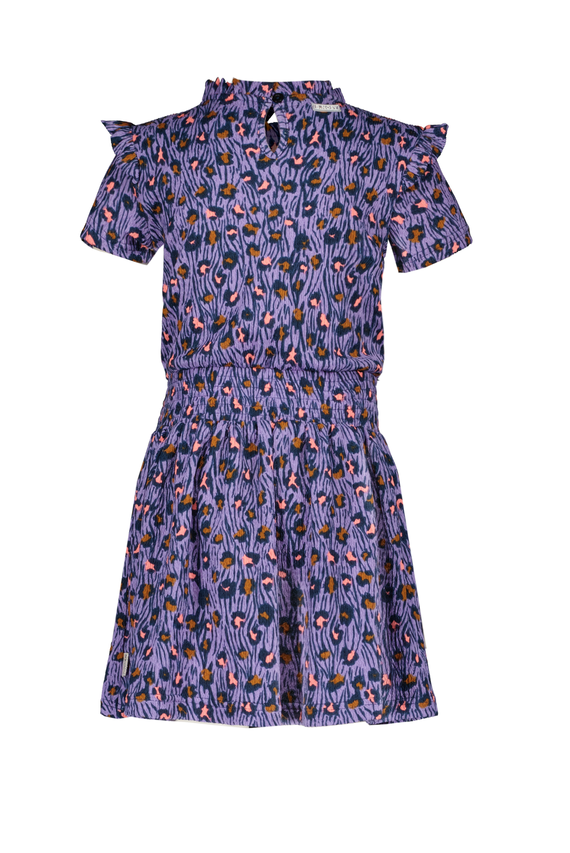 B.Nosy Mädchenkleid in Leo Aop Smock Wb und Rüschen an der Schulter