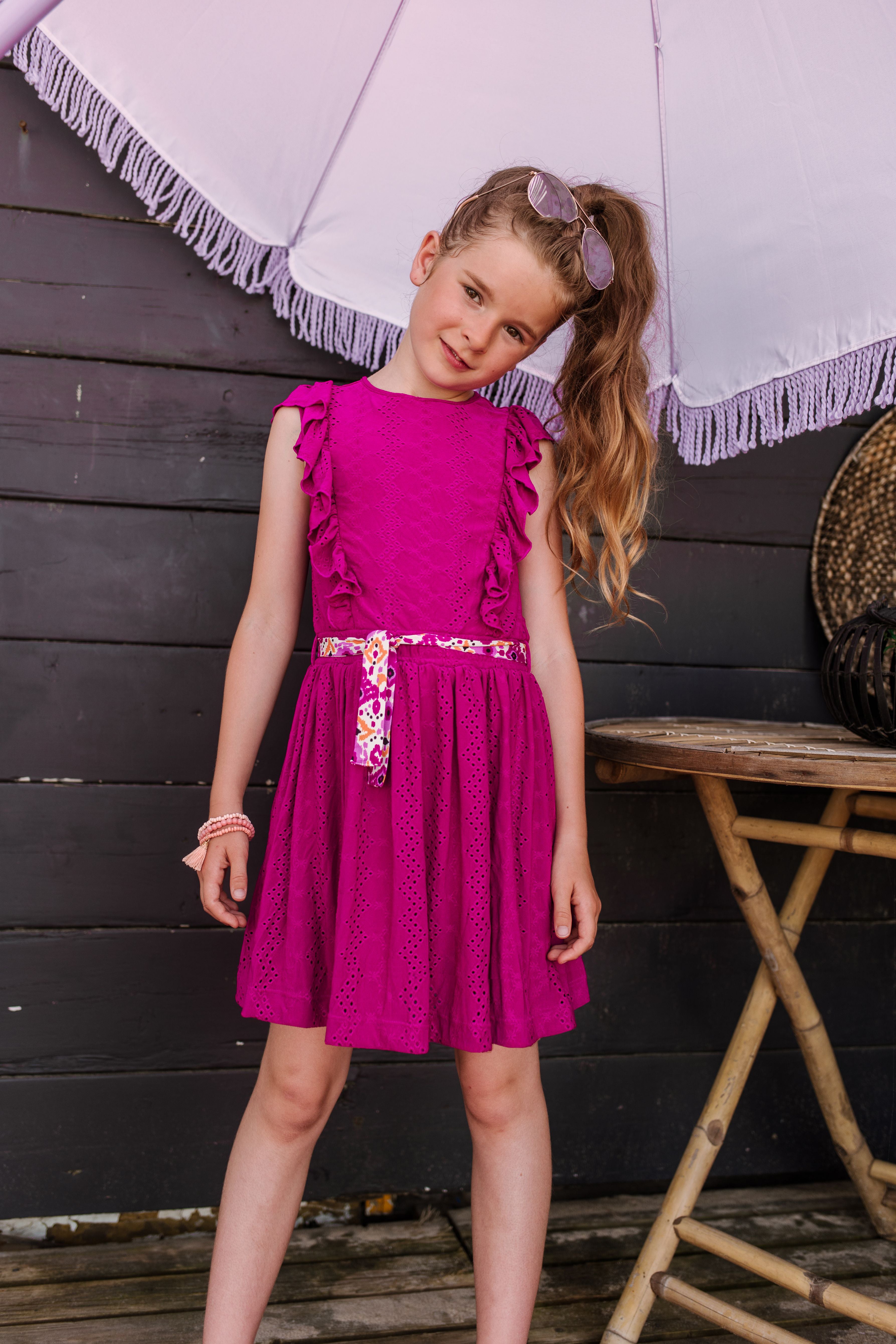 B.Nosy Girls Jersey Embroidery Dress W/ Ruffles + Aop Print