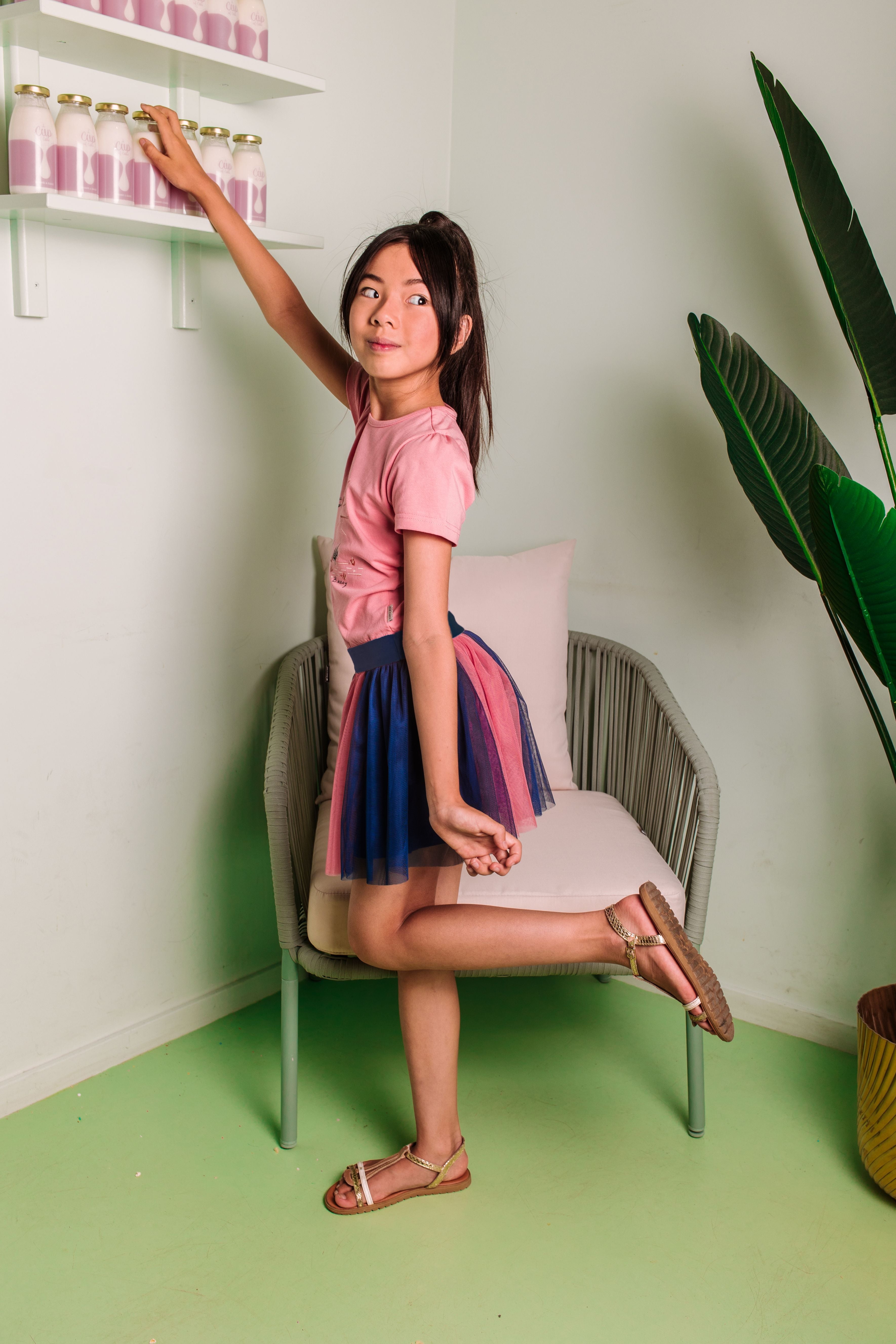 Girls dress w/ jersey top and mesh skirt part Geranium pink 2026