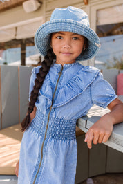 B.Nosy Mädchen Chambray-Kleid mit Reißverschluss und gesmoktem Bund