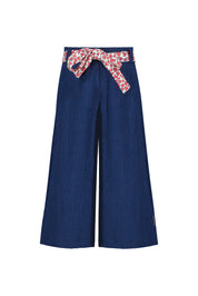 Mini girls texture fabric palazzo pants w/ aop belt