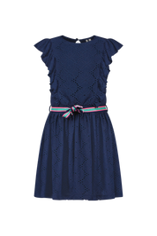 Girls jersey embroidery dress w/ ruffles + fancy belt navy 2026