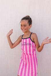 Girls long stripe dress w/ elastic in waist Phlox Pink 2026