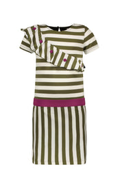 Girls dress w/ elastic in waist and big ruffle on front Dazz stripe 2026