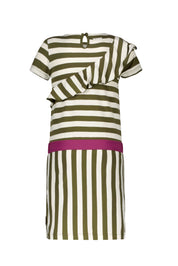 Girls dress w/ elastic in waist and big ruffle on front Dazz stripe 2026