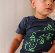 Mini boys ss shirt w/ neon green embroidery on CF