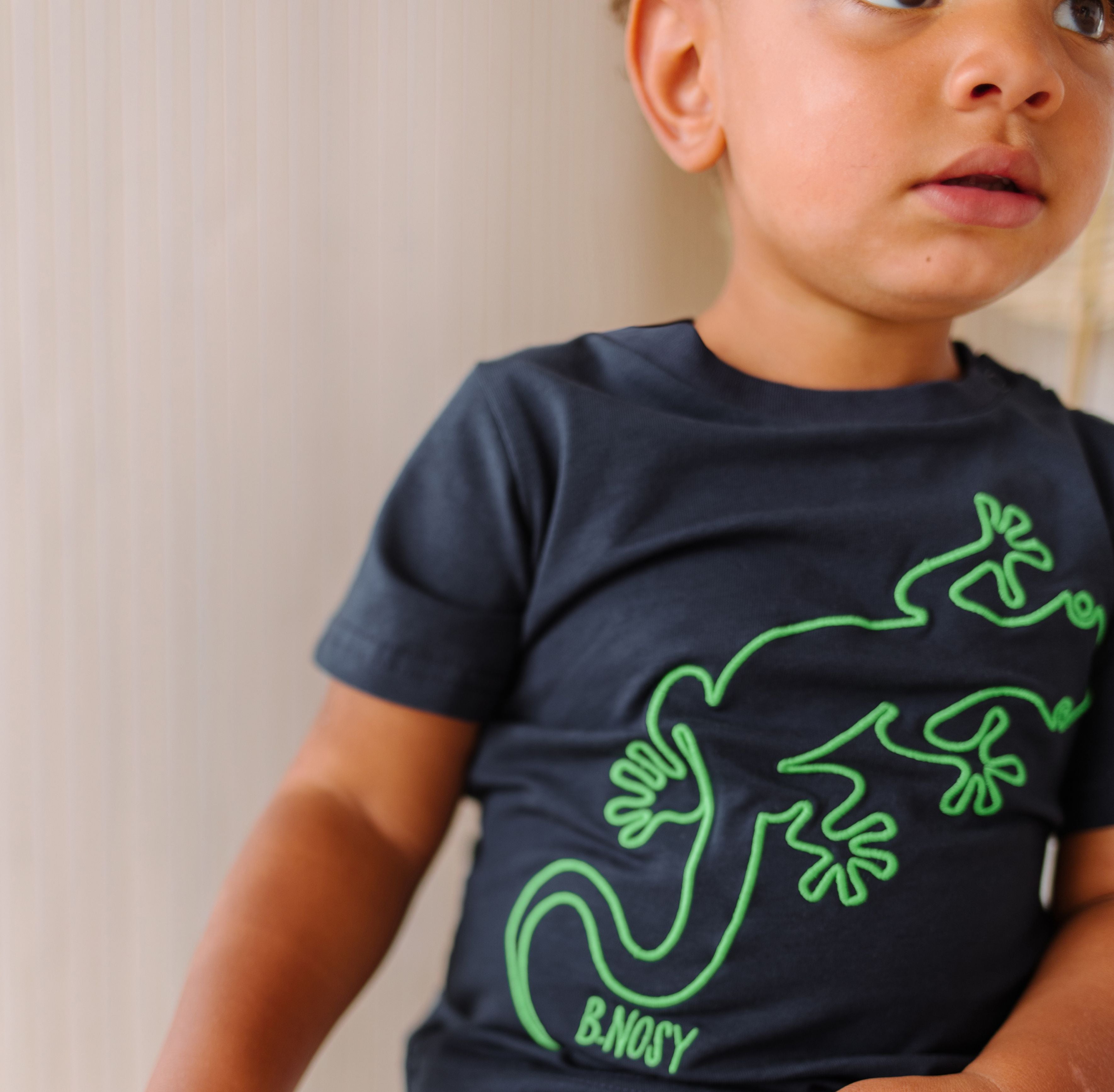 Mini boys ss shirt w/ neon green embroidery on CF