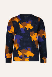 B.Nosy Simon Print Sweater Blauw met Oranje