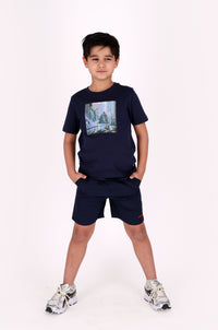 Timmy-T-Shirt Marineblau gesprenkelt - Marine / 98