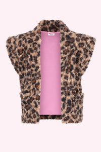 Georgie Teddy Gilet Panterprint Bruin - Leopard jack / 98-104