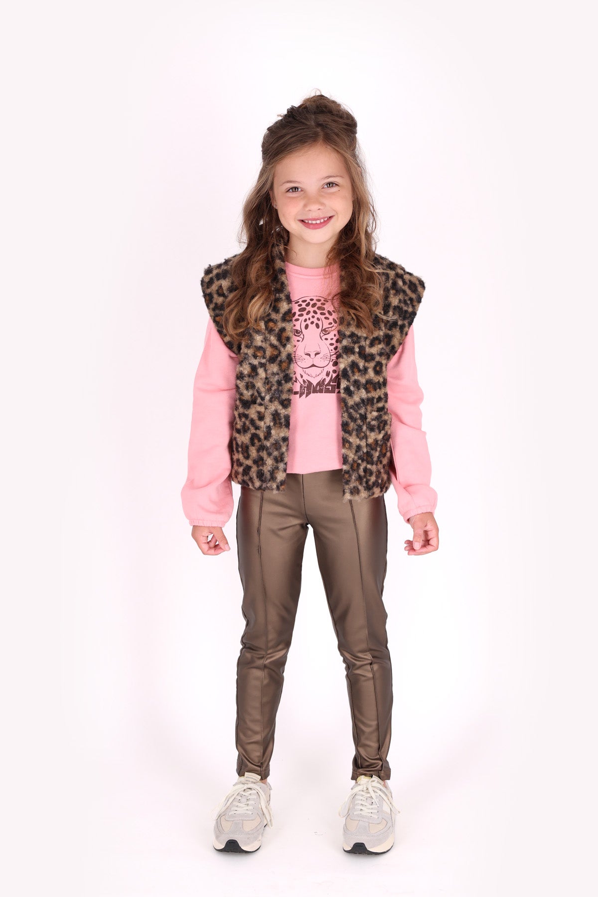 Georgie Teddy Gilet Panterprint Bruin