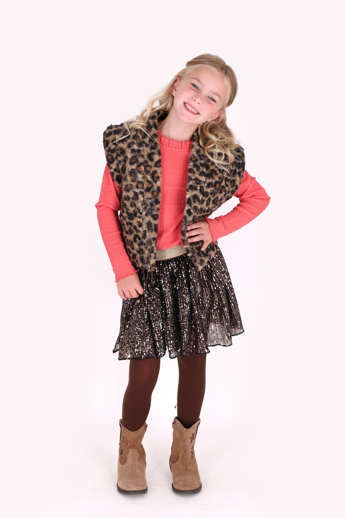Georgie Teddy Gilet Panterprint Bruin