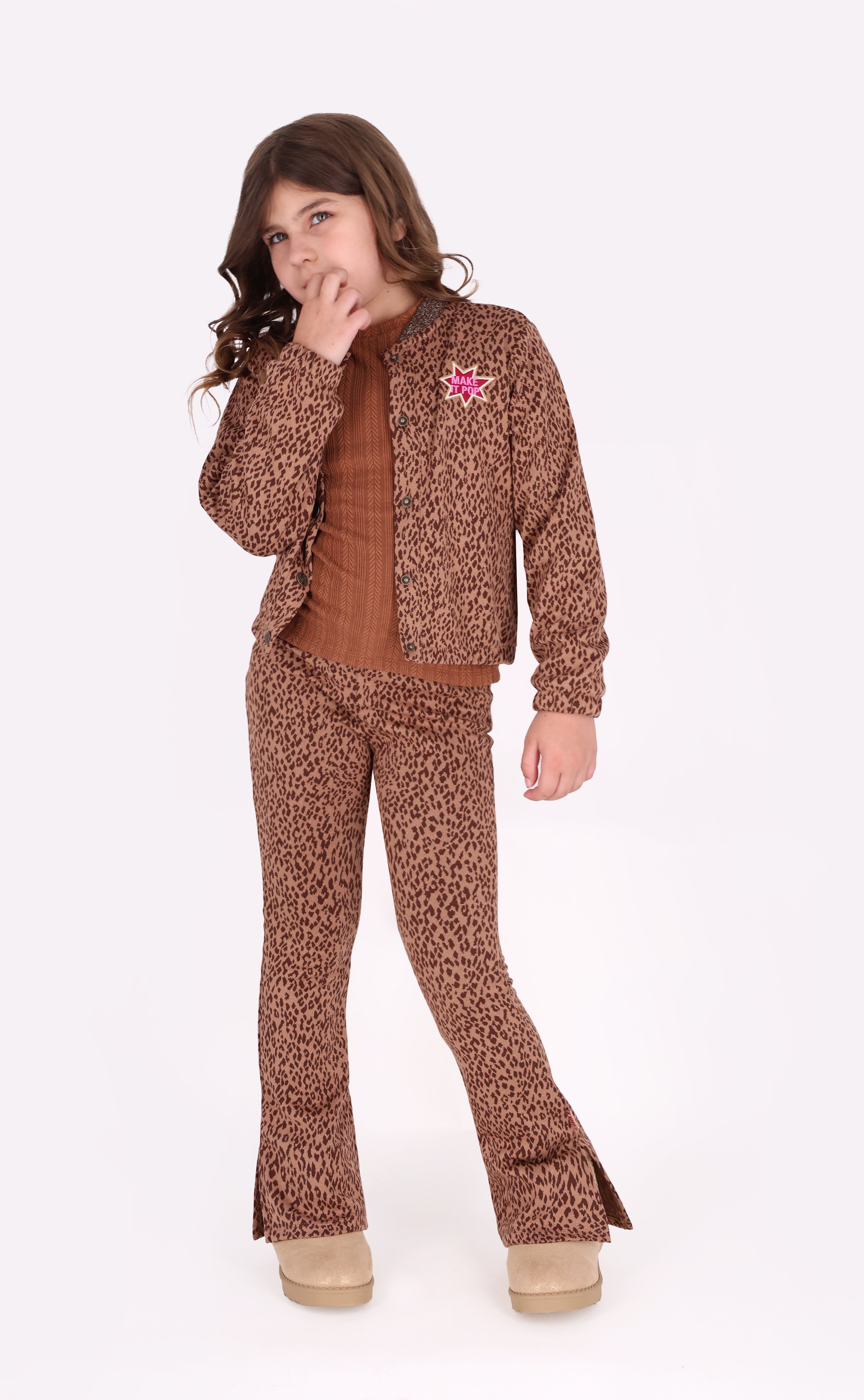 Phae Flared Trousers Brown Leopard Print