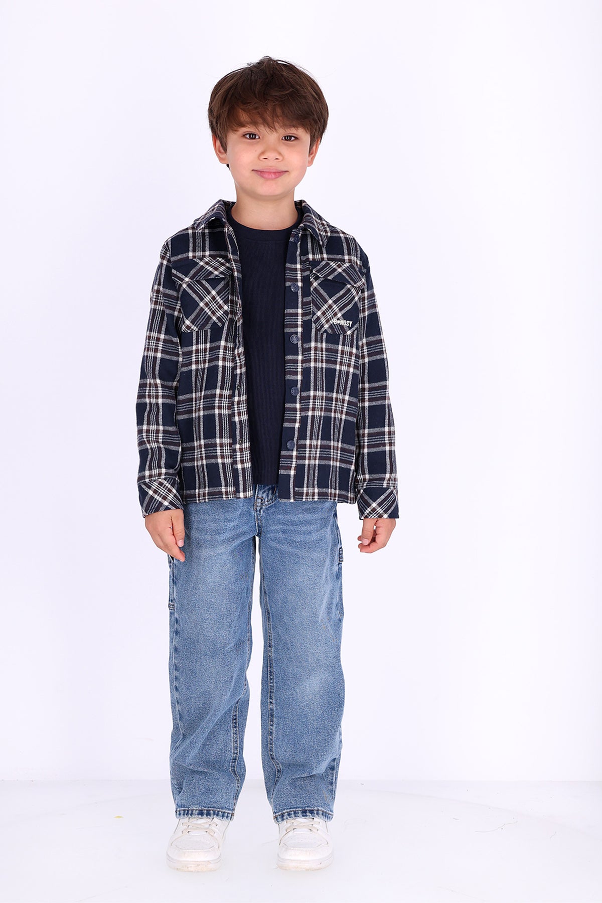 Bas Geruite blouse Donkerblauw